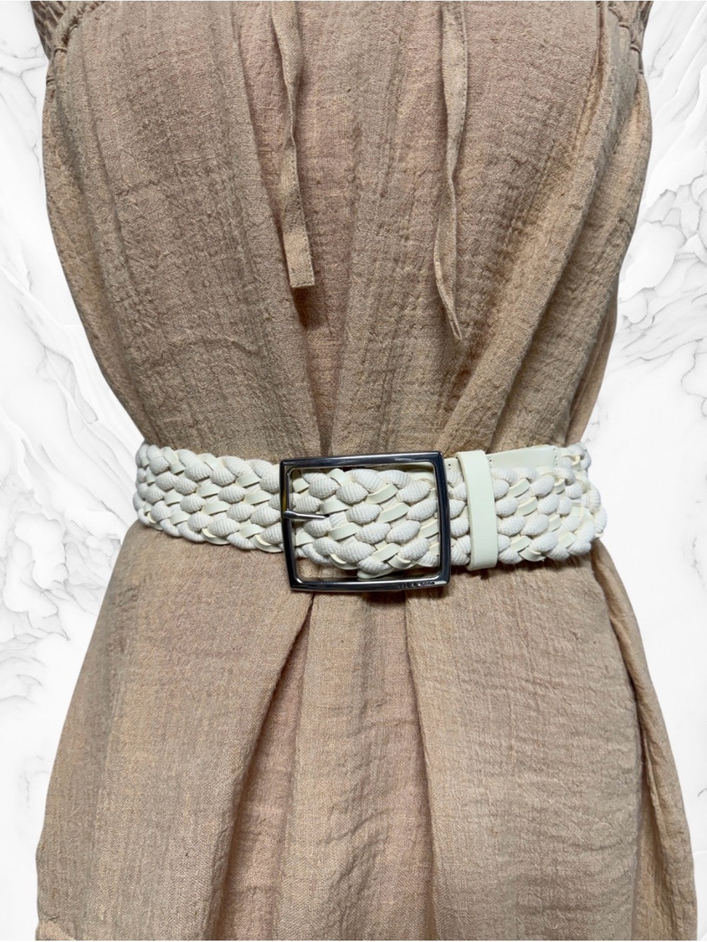Rag & Bone Braided Woven Cream Belt with Silver-Tone Buckle small